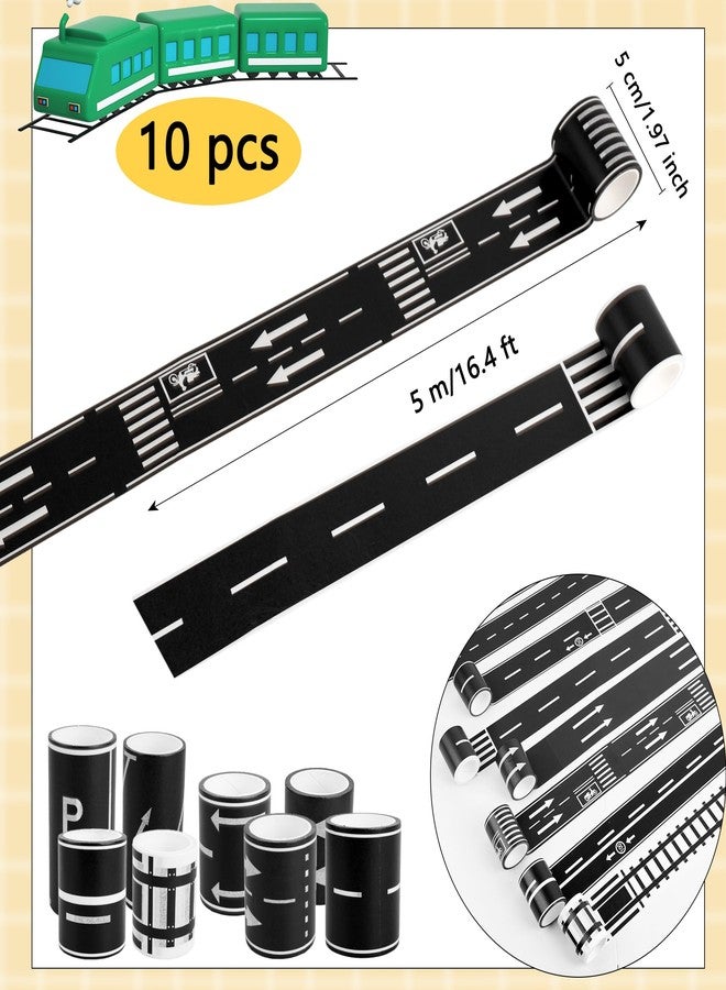 Haconba 10 Rolls Kids Road Tape Set Highway Road Tape Traffic Track Railway Tape Black Parking Spot Tape for Kids Birthday Racing Themed Party Decor, 10 Styles - Image 2